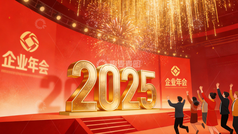 高清大图下载【趣麦麦图】企业年会庆祝2025金色舞台