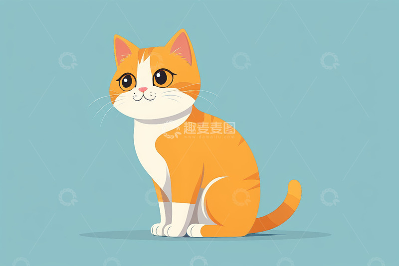 高清大图下载【趣麦麦图】橘白猫咪坐姿插画
