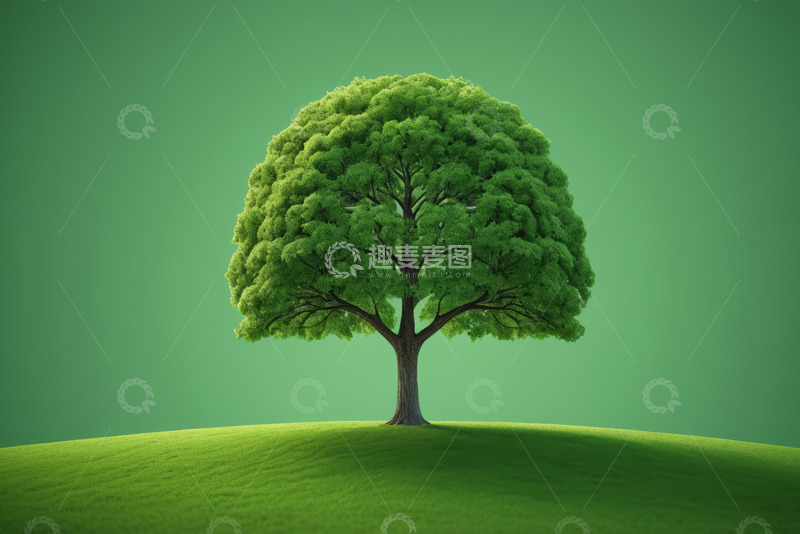 高清大图下载【趣麦麦图】绿色草地单棵树木素材