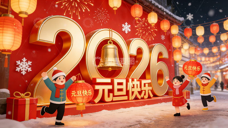 高清大图下载【趣麦麦图】喜庆新年元旦祝福图片