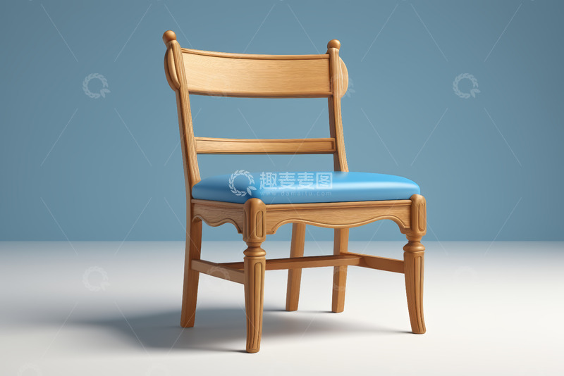 高清大图下载【趣麦麦图】木质带蓝色坐垫椅子