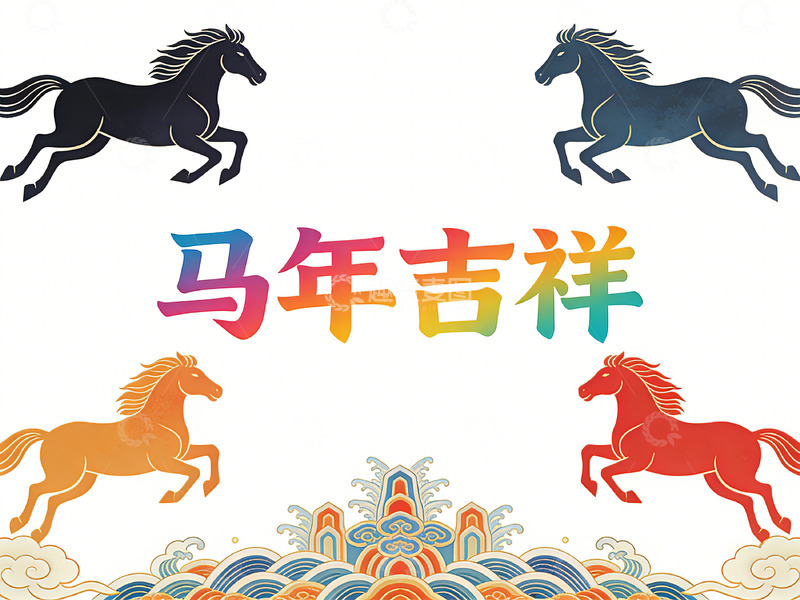 高清大图下载【趣麦麦图】彩色马年吉祥图案