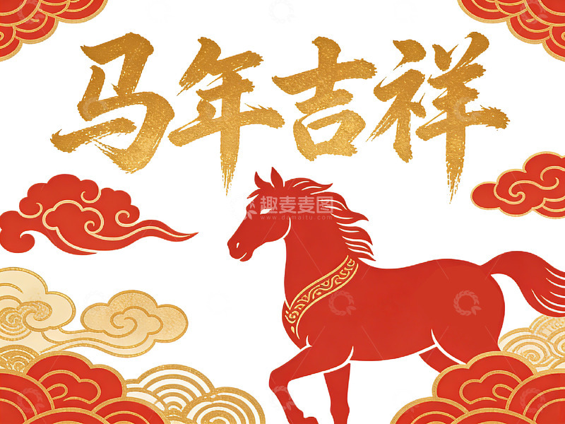 高清大图下载【趣麦麦图】马年吉祥祝福插画