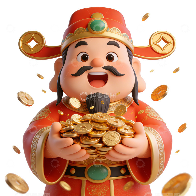 高清大图下载【趣麦麦图】卡通财神爷金币图案设计元素