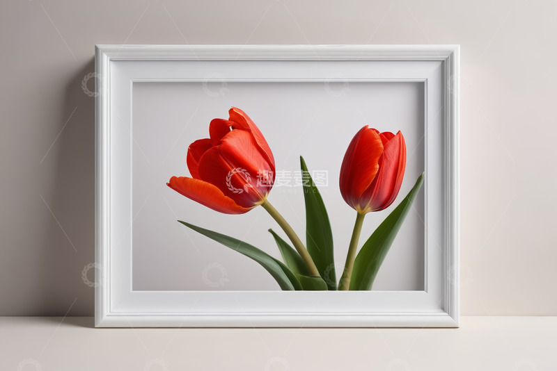 高清大图下载【趣麦麦图】白色画框中的红色郁金香