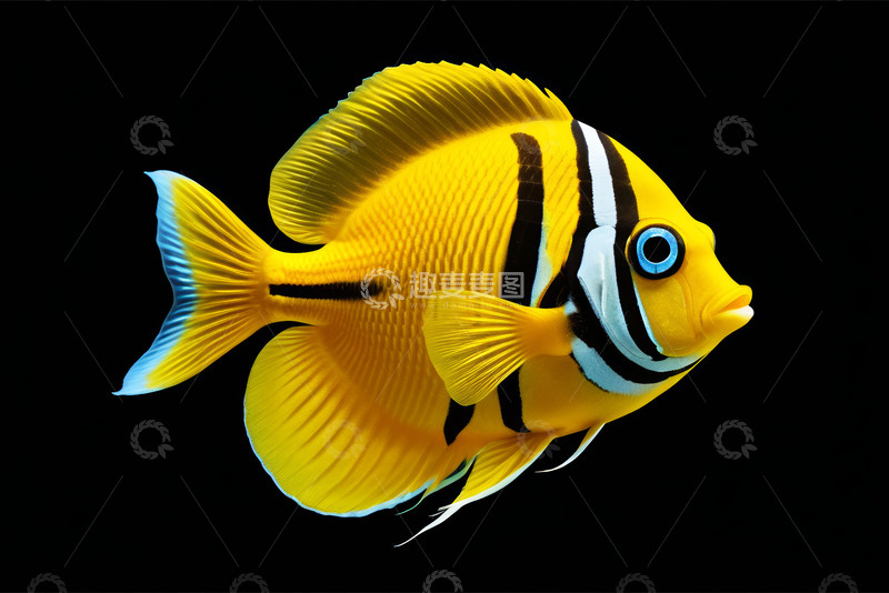 高清大图下载【趣麦麦图】黄色条纹观赏鱼特写