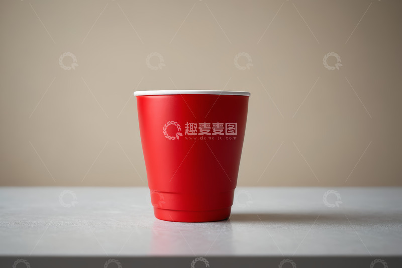 高清大图下载【趣麦麦图】红色纸杯置于浅色桌面上