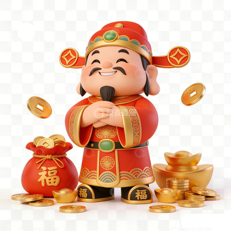 高清大图下载【趣麦麦图】卡通财神招财进宝喜庆装饰
