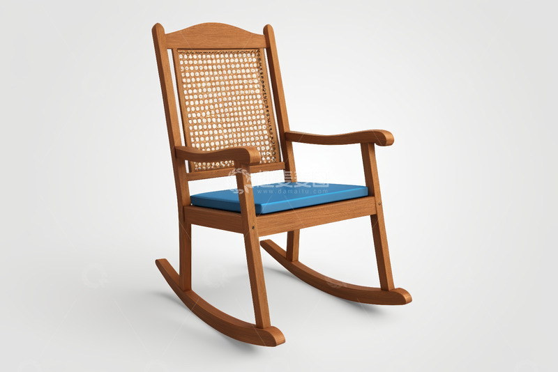 高清大图下载【趣麦麦图】木质摇椅带蓝色坐垫