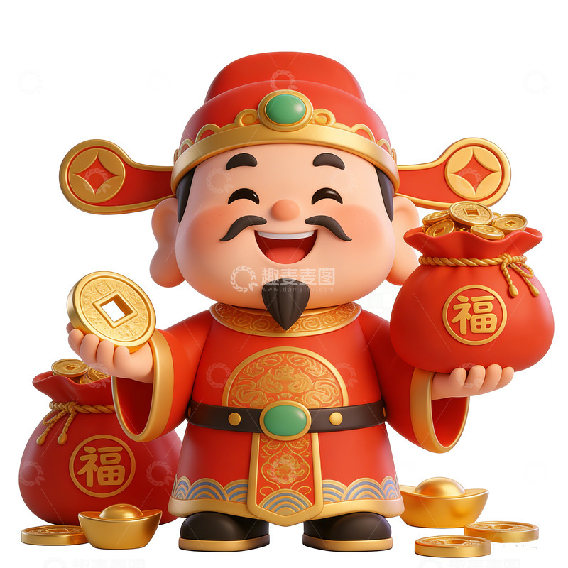 高清大图下载【趣麦麦图】卡通财神爷新年祝福礼品设计元素
