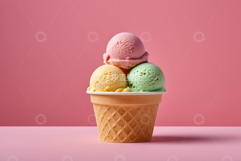 高清大图下载【趣麦麦图】三色冰淇淋球装于甜筒中