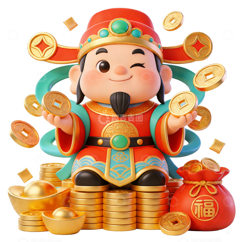 高清大图下载【趣麦麦图】卡通财神财富象征插画