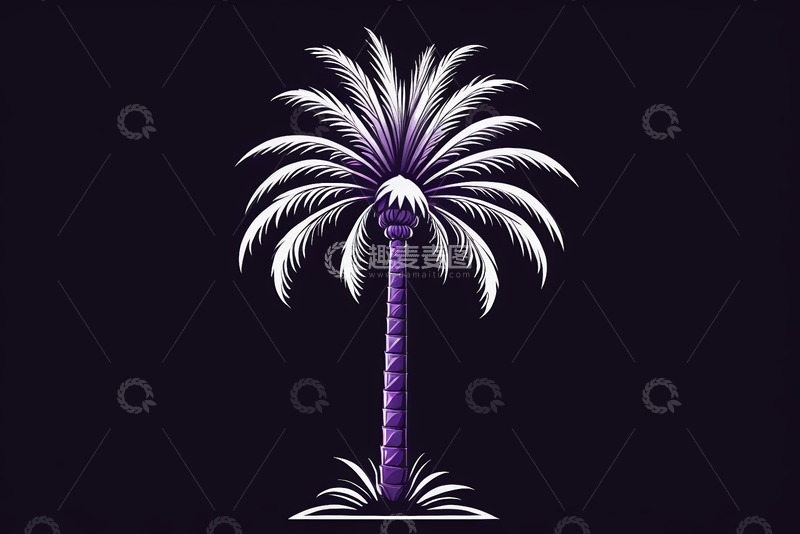 高清大图下载【趣麦麦图】紫色动画风格棕榈树图案