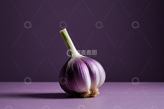 紫色背景上的新鲜大蒜