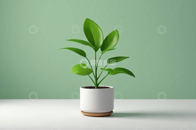 高清大图下载【趣麦麦图】白色花盆中的绿色植物