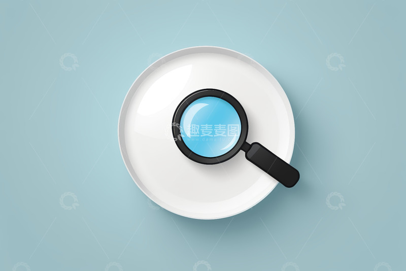 高清大图下载【趣麦麦图】白色盘子上的黑色放大镜