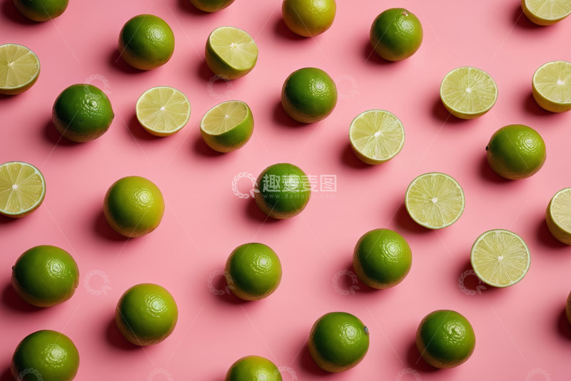 高清大图下载【趣麦麦图】粉色背景上的青柠及切片