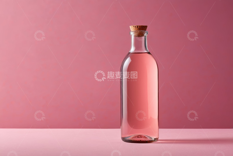 高清大图下载【趣麦麦图】粉色背景下的玻璃饮料瓶