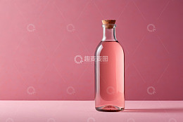 粉色背景下的玻璃饮料瓶