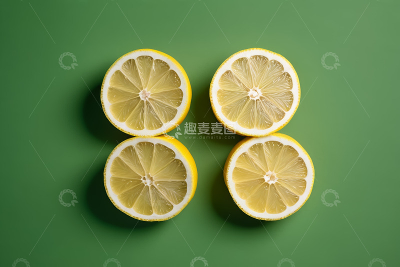 高清大图下载【趣麦麦图】绿色背景上的柠檬切片