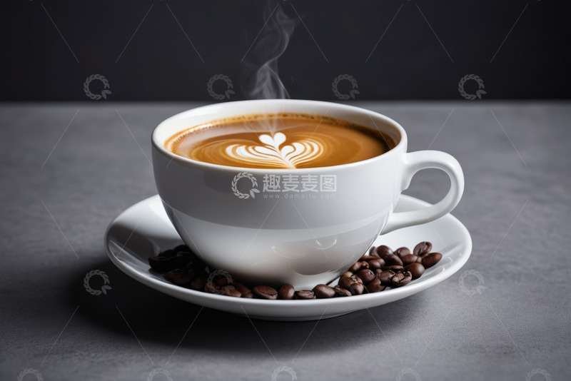 高清大图下载【趣麦麦图】白色咖啡杯与拉花咖啡特写