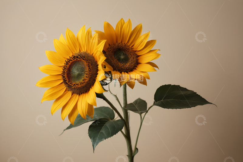 高清大图下载【趣麦麦图】两朵盛开的向日葵特写
