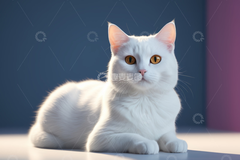 高清大图下载【趣麦麦图】白色猫咪趴卧特写