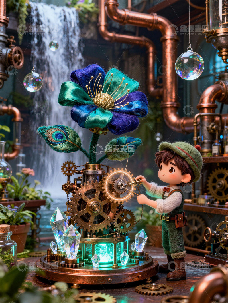 高清大图下载【趣麦麦图】齿轮与花的秘境工坊