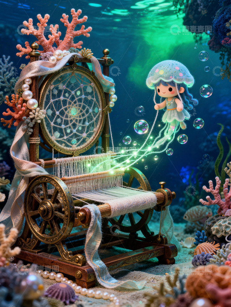 高清大图下载【趣麦麦图】海底捕梦网纺车