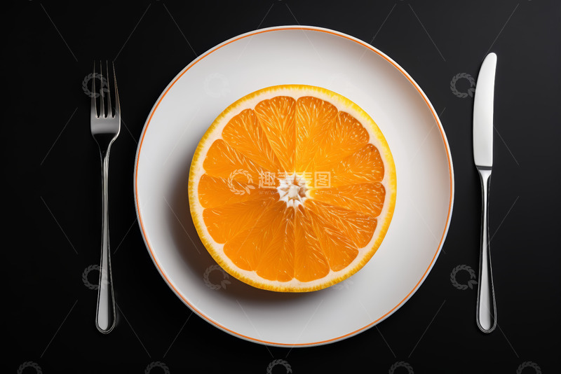 高清大图下载【趣麦麦图】白色盘子上的半片橙子