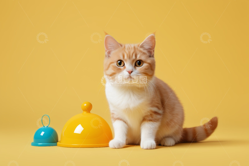 高清大图下载【趣麦麦图】橘白小猫与彩色物品静物图