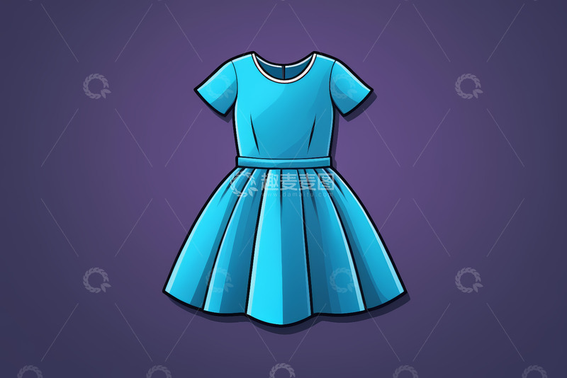 高清大图下载【趣麦麦图】蓝色短袖连衣裙插画