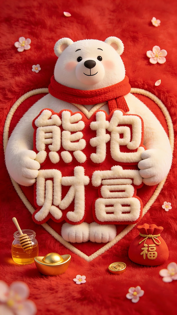 软萌白熊熊抱财富