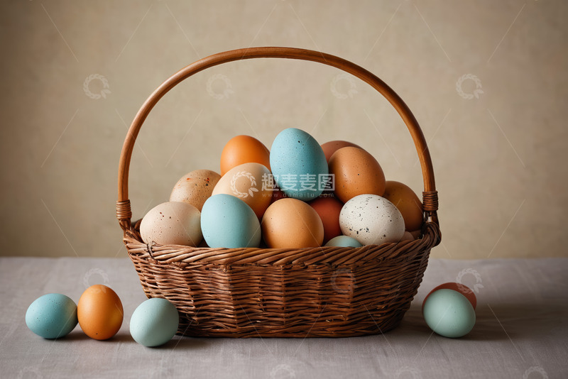 高清大图下载【趣麦麦图】装满彩蛋的编织篮子