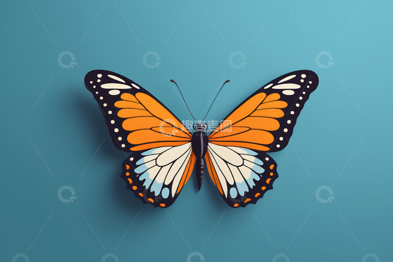 高清大图下载【趣麦麦图】蓝色背景上的蝴蝶素材