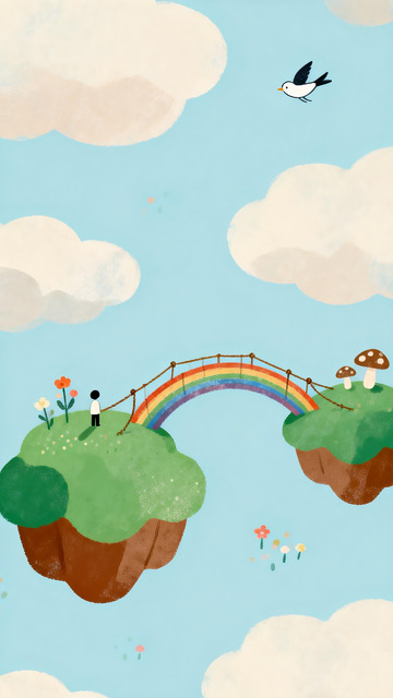 云端浮岛：彩虹桥连起的童话境