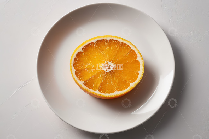 高清大图下载【趣麦麦图】白色盘子上的半片橙子