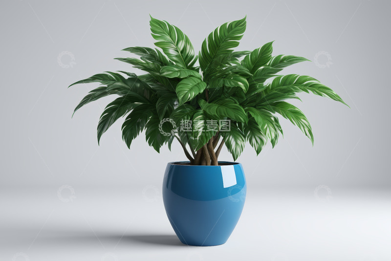 高清大图下载【趣麦麦图】蓝色花盆中绿植盆栽