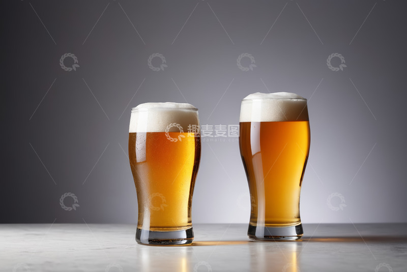 高清大图下载【趣麦麦图】两杯满溢泡沫的啤酒