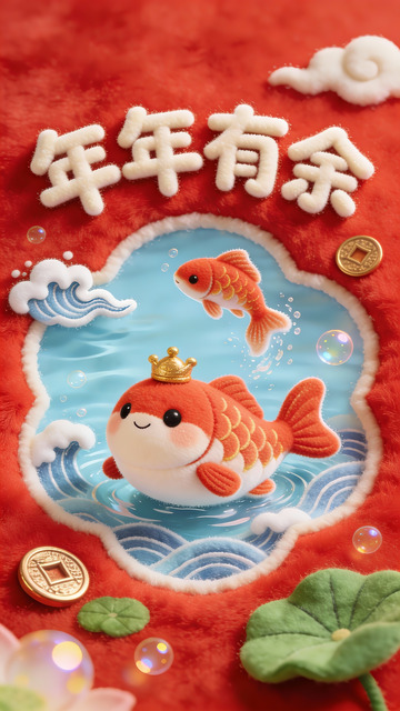 锦鲤抱福伴年年有余