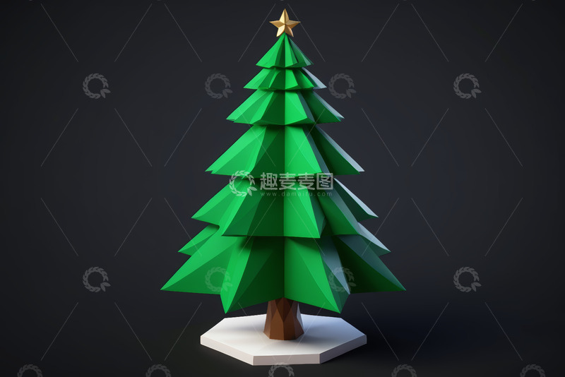 高清大图下载【趣麦麦图】简约绿色圣诞树3D模型