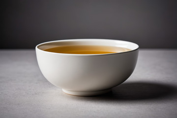 白色瓷碗盛黄色液体静物