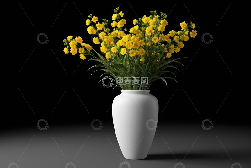 高清大图下载【趣麦麦图】白色花瓶中盛放的黄色花卉