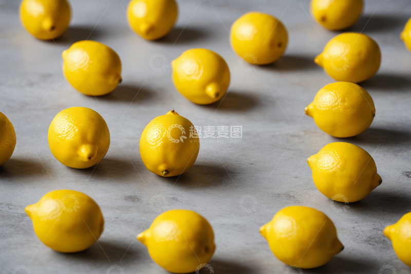 高清大图下载【趣麦麦图】灰色背景上排列的新鲜柠檬