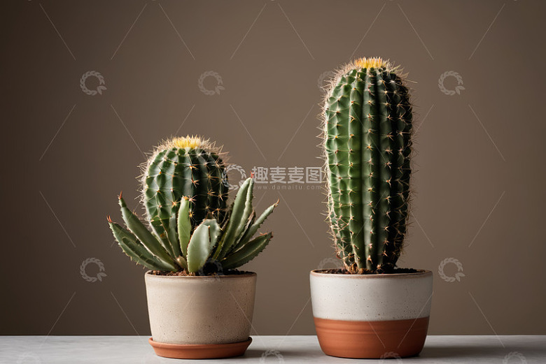 两盆仙人掌和芦荟盆栽静物