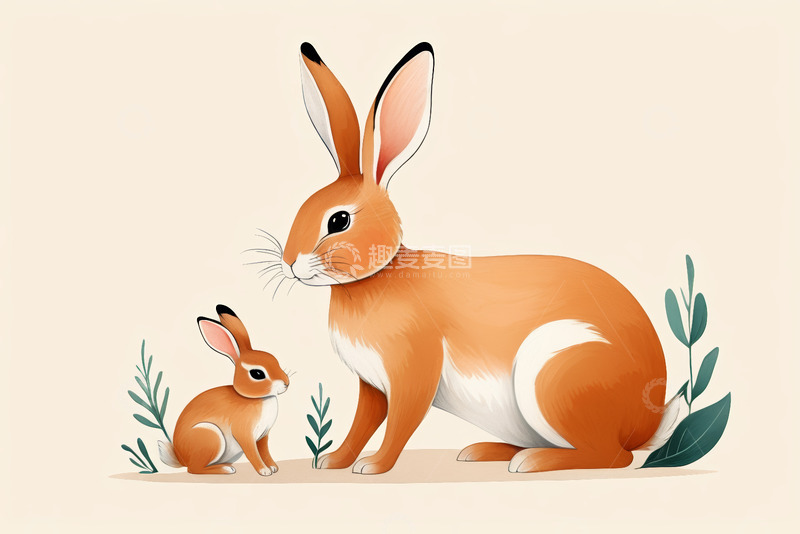 高清大图下载【趣麦麦图】两只兔子的温馨插画