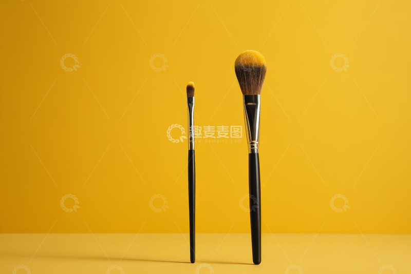 高清大图下载【趣麦麦图】黄色背景下的两支化妆刷