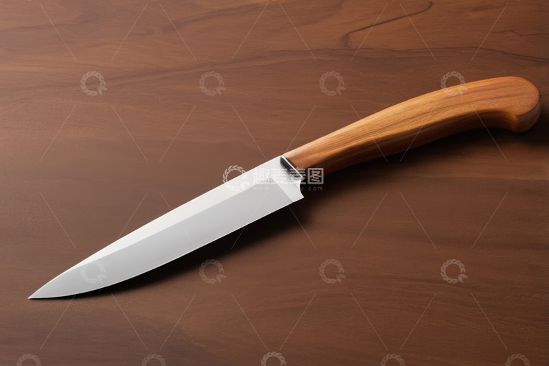高清大图下载【趣麦麦图】木柄金属刀置于木质桌面