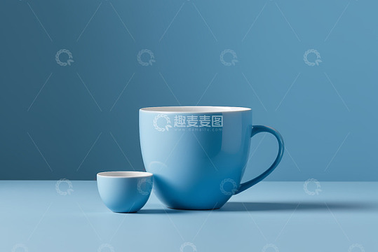 蓝色大小杯子静物展示