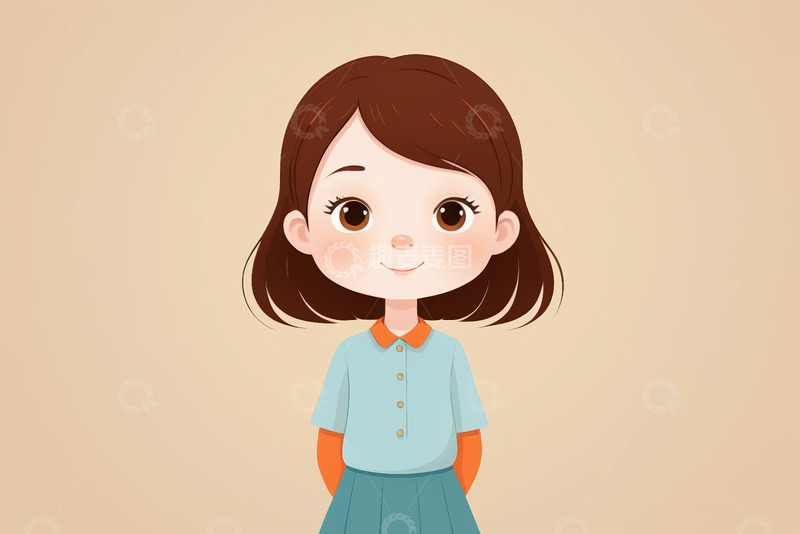 高清大图下载【趣麦麦图】卡通小女孩微笑形象素材